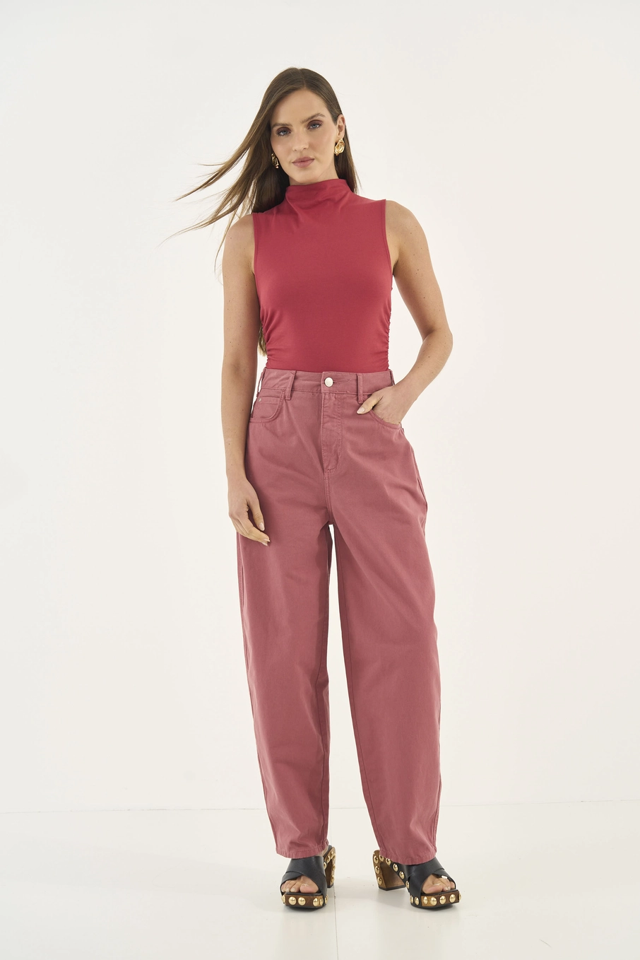Blusa Slim Com Franzido E Abertura Nas Costas Vermelho