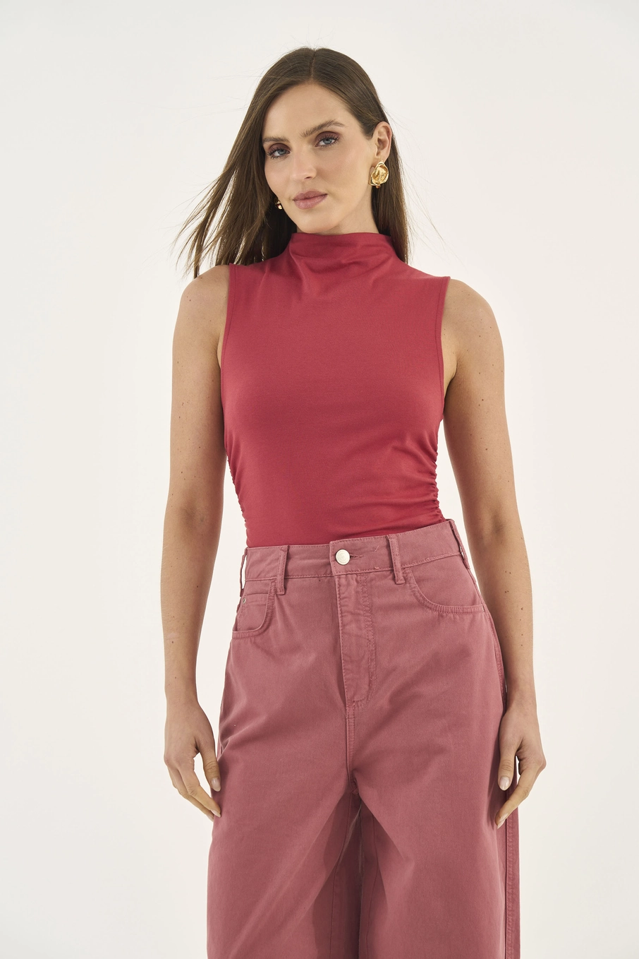 Blusa Slim Com Franzido E Abertura Nas Costas Vermelho