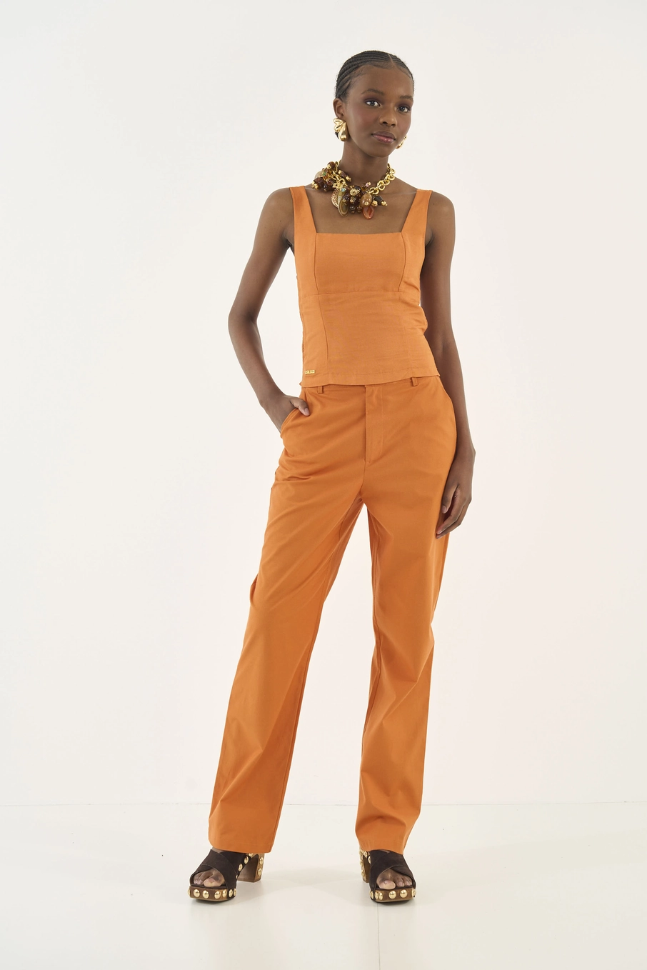 Blusa Justa Com Linho Laranja