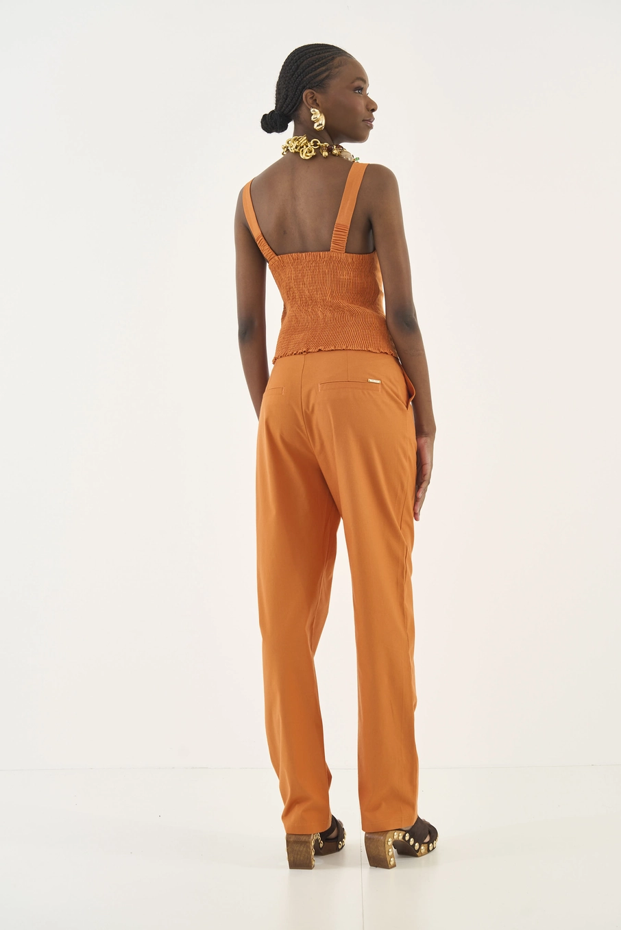 Blusa Justa Com Linho Laranja