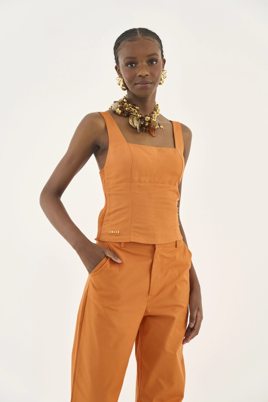 Blusa Justa Com Linho Laranja