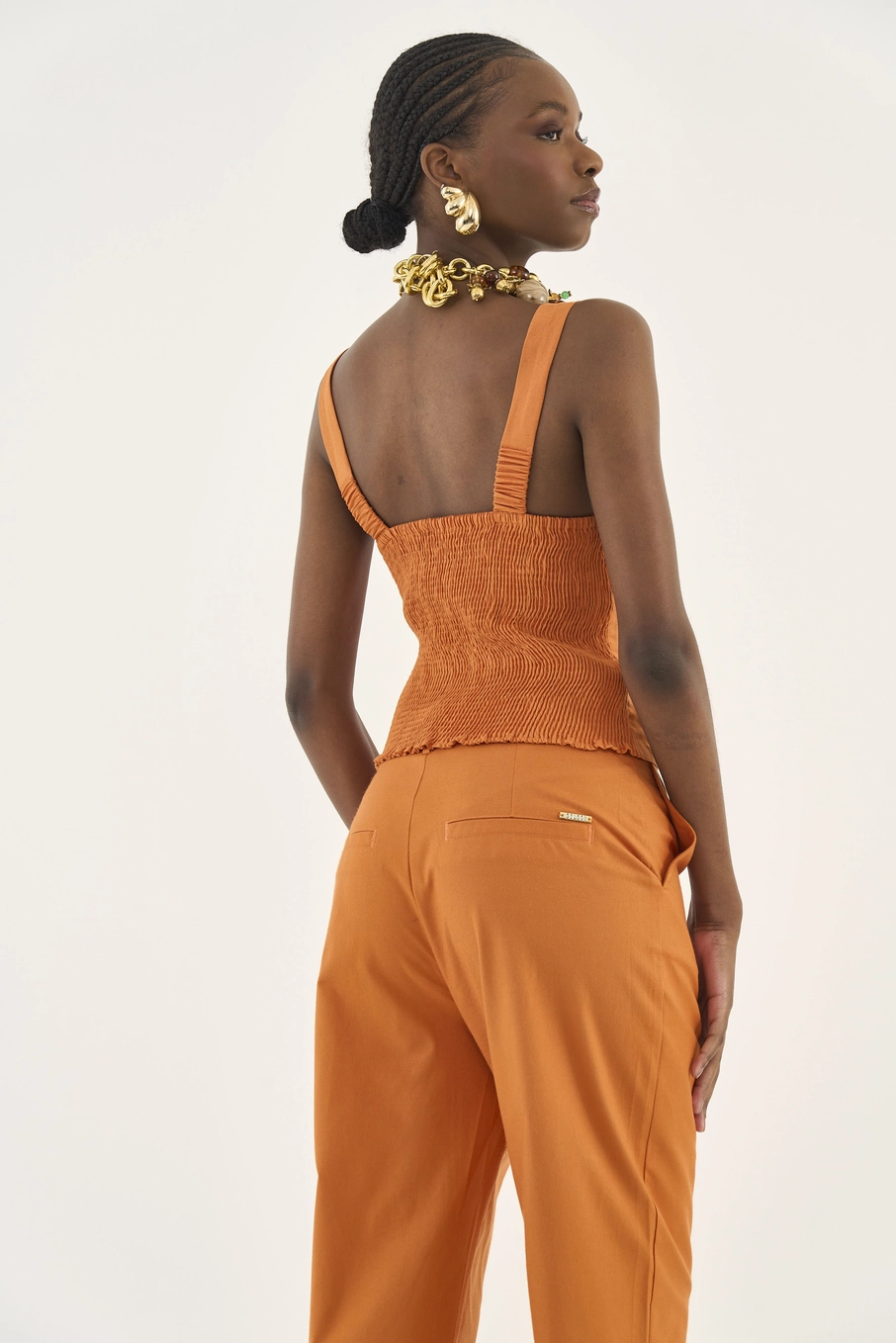 Blusa Justa Com Linho Laranja