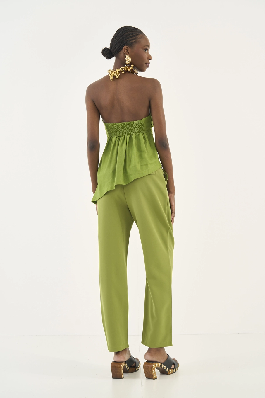 Blusa Tomara Que Caia Com Linho Assimétrica Verde