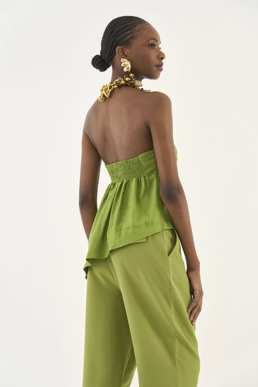 Blusa Tomara Que Caia Com Linho Assimétrica Verde