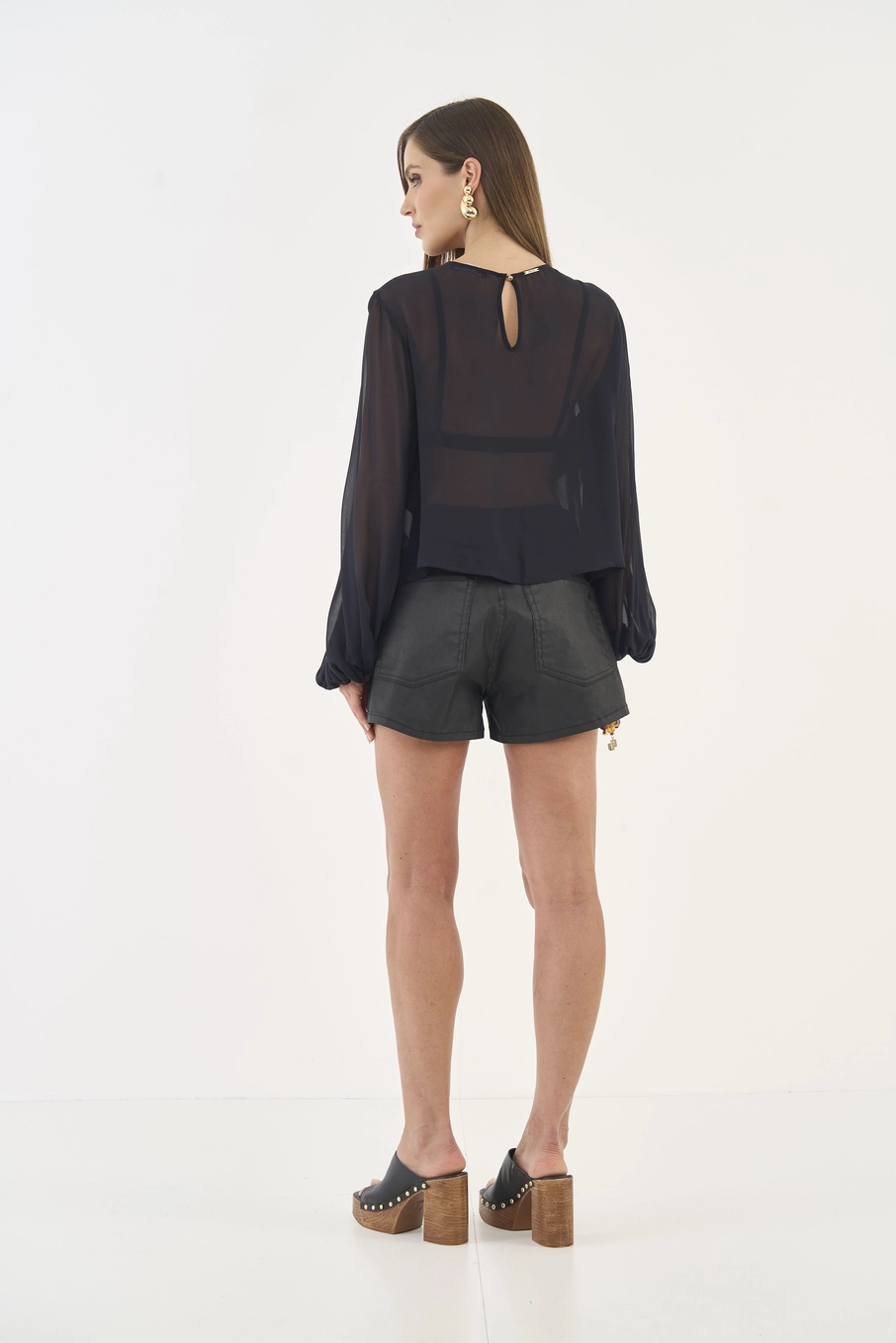 Blusa Manga Longa Comfort Com Transparência Preto