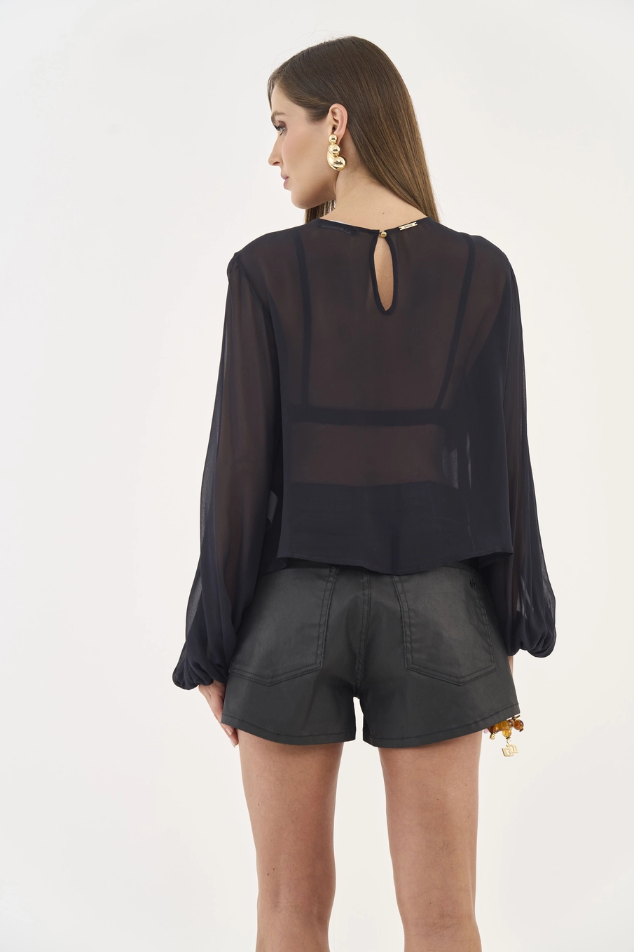Blusa Manga Longa Comfort Com Transparência Preto