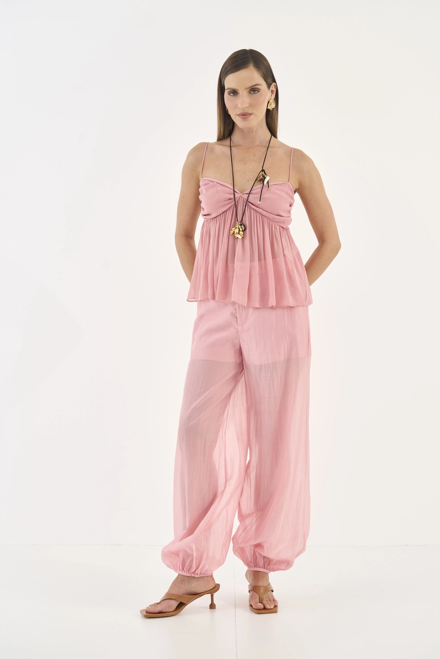 Blusa Solta Com Elástico Nas Costas Rosa