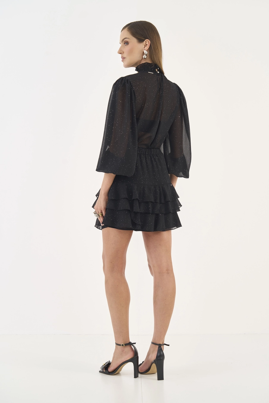Blusa Solta Mangas Bufantes Com Brilho Preto