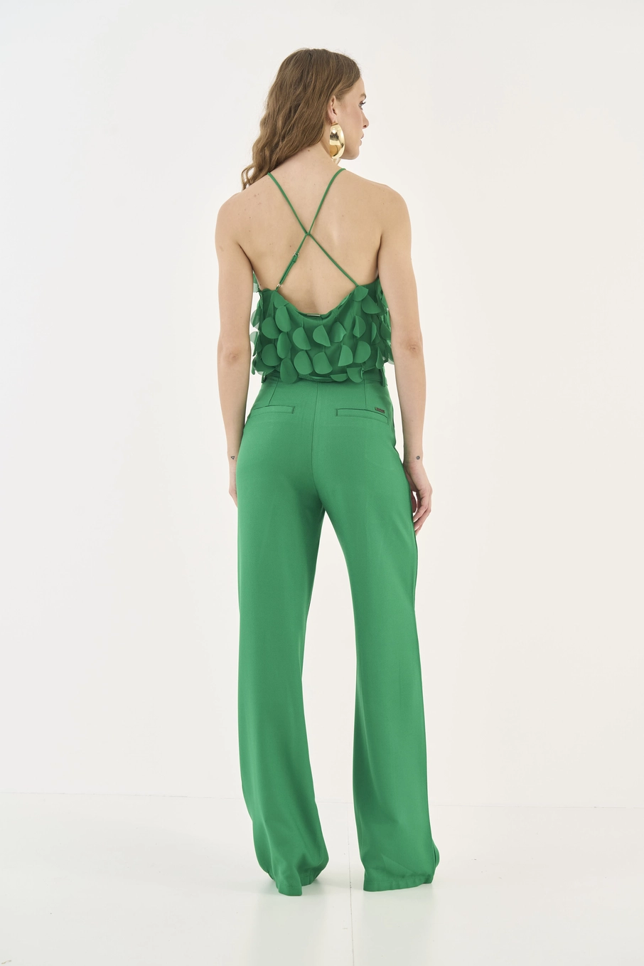 Blusa Frente Única Com Babados Verde Vanity