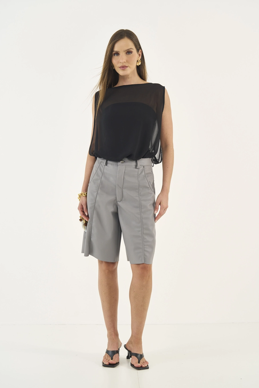 Blusa Em Tule Reta Com Transparência Preto