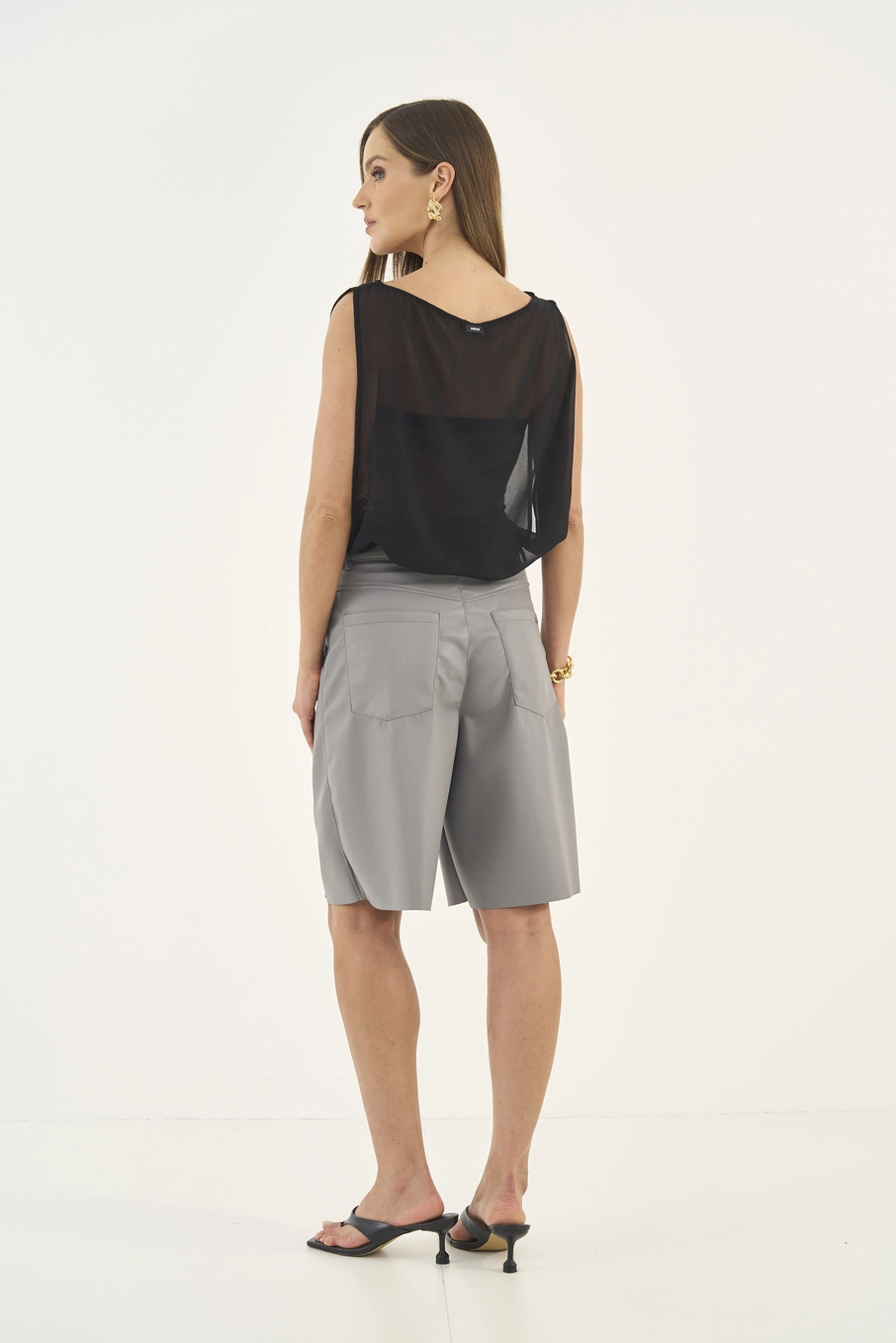 Blusa Em Tule Reta Com Transparência Preto