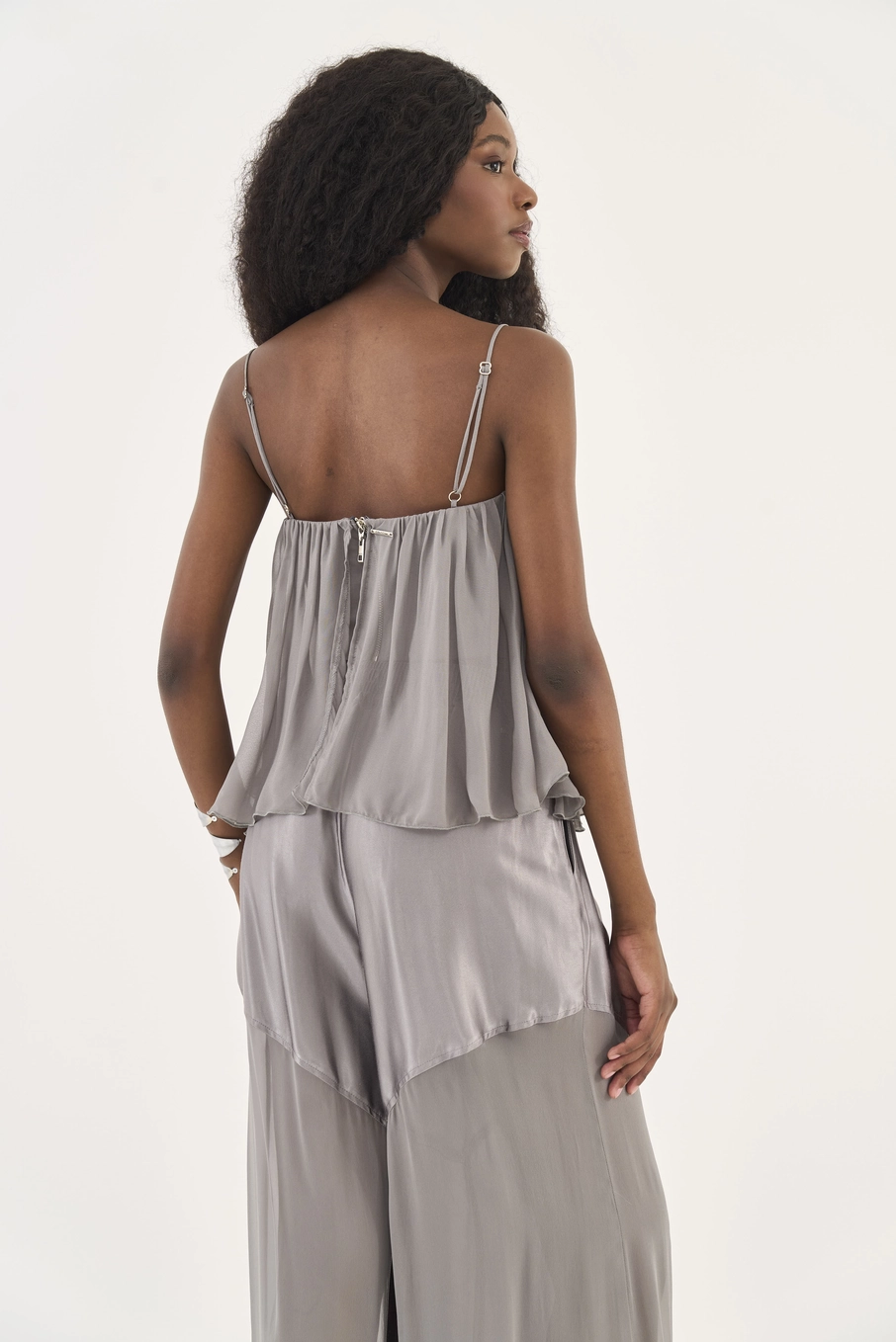 Blusa Chiffon Decote Coração Cinza