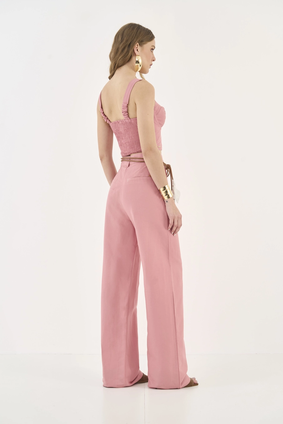 Blusa Slim Com Linho Estruturada Rosa