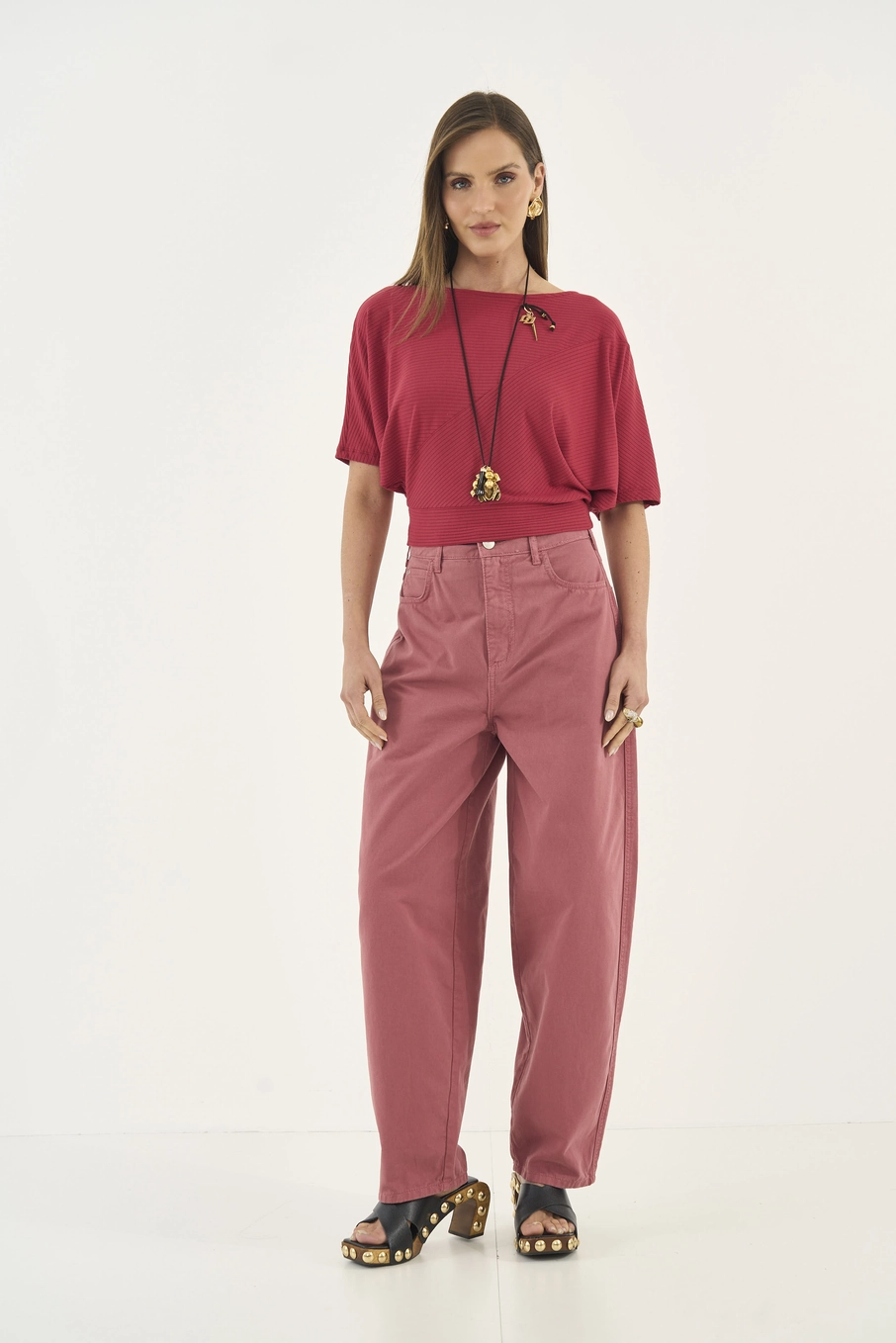 Blusa Canelada Acinturada Vermelho