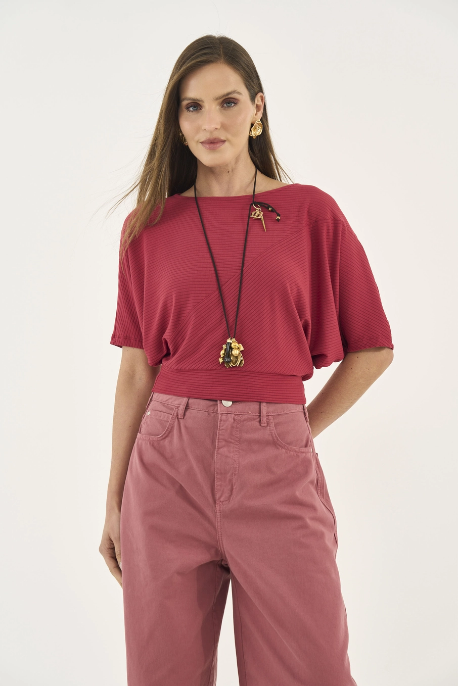 Blusa Canelada Acinturada Vermelho