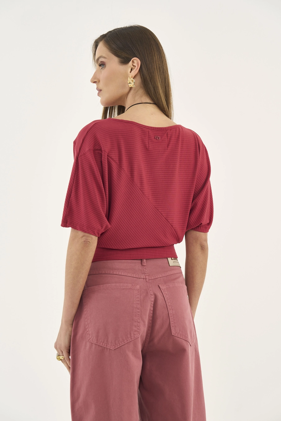 Blusa Canelada Acinturada Vermelho