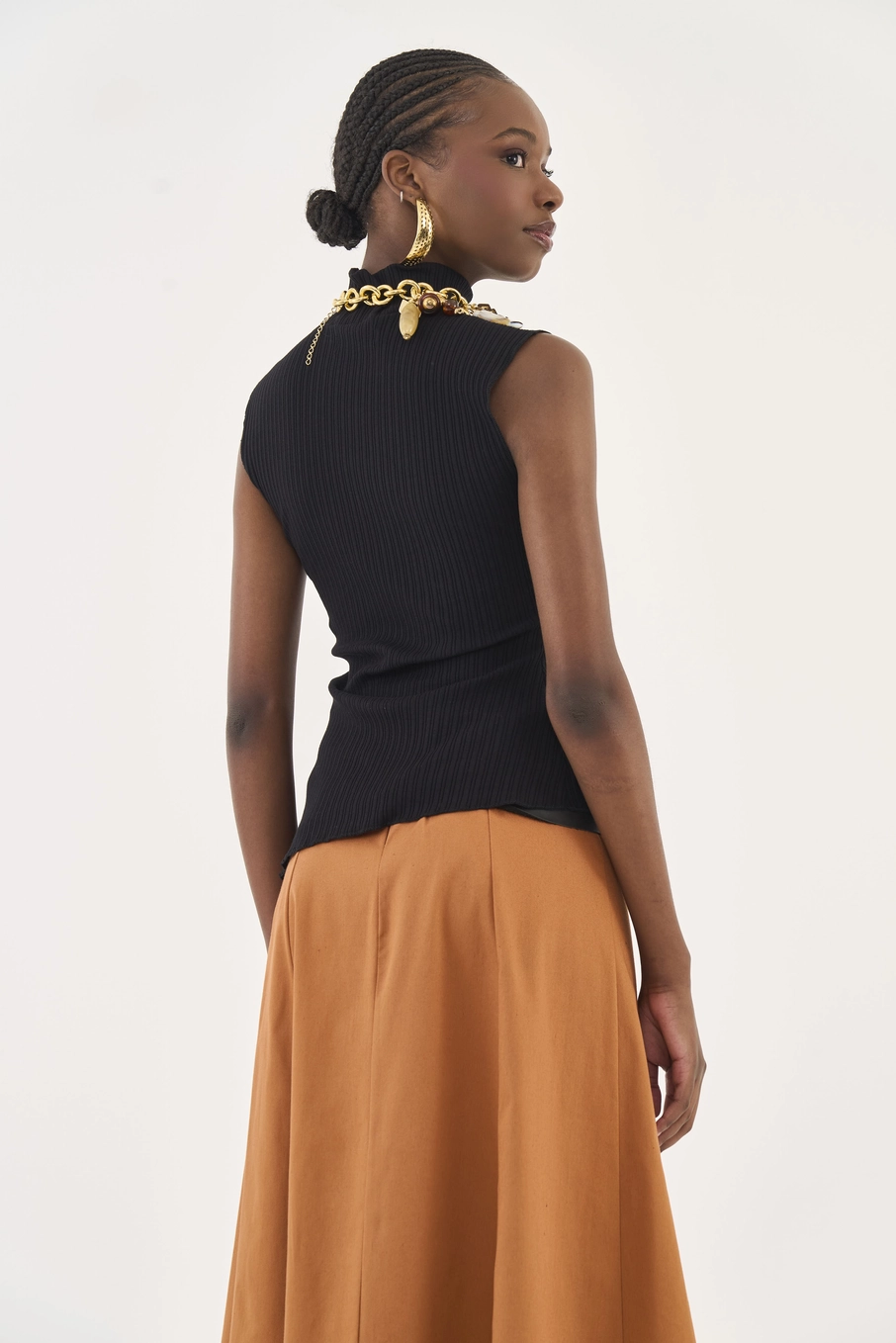 Blusa Slim Canelada Com Laço Lateral Preto