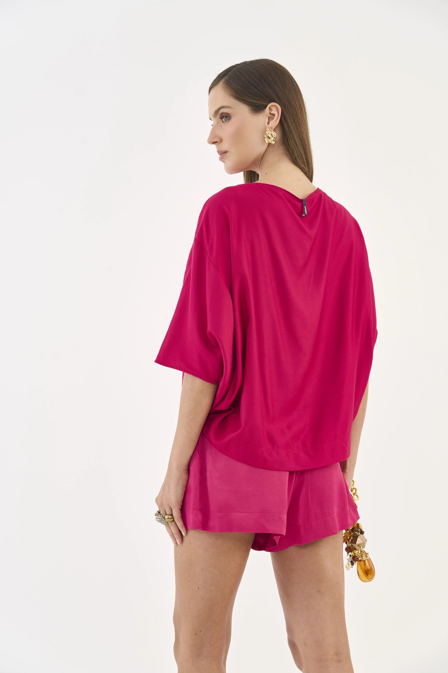 Blusa Loose Decote Canoa Rosa Timeless
