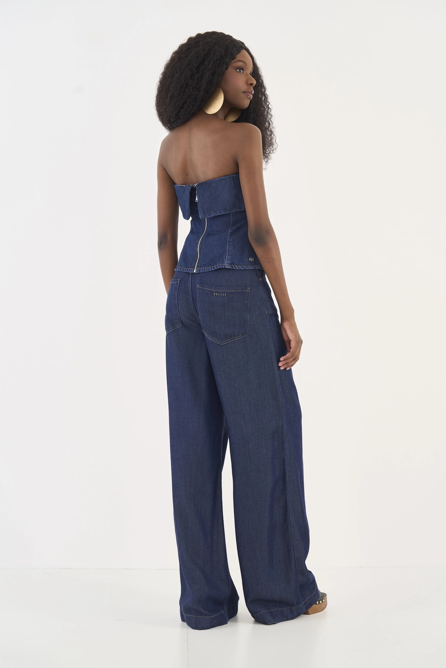 Blusa Jeans Tomara Que Caia Com Sobreposição Índigo