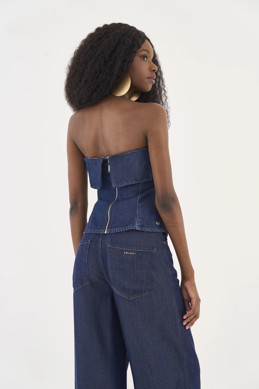 Blusa Jeans Tomara Que Caia Com Sobreposição Índigo