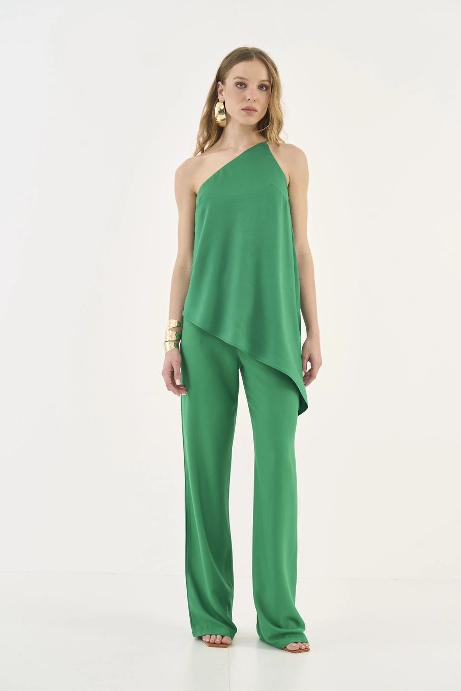 Blusa Fluida Alongada Assimétrica Verde Vanity