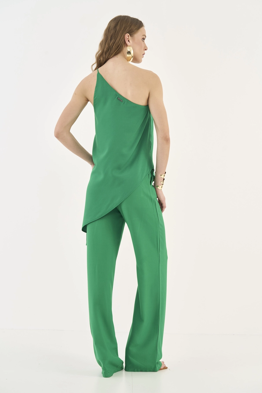 Blusa Fluida Alongada Assimétrica Verde Vanity