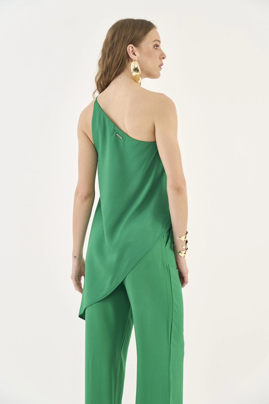 Blusa Fluida Alongada Assimétrica Verde Vanity