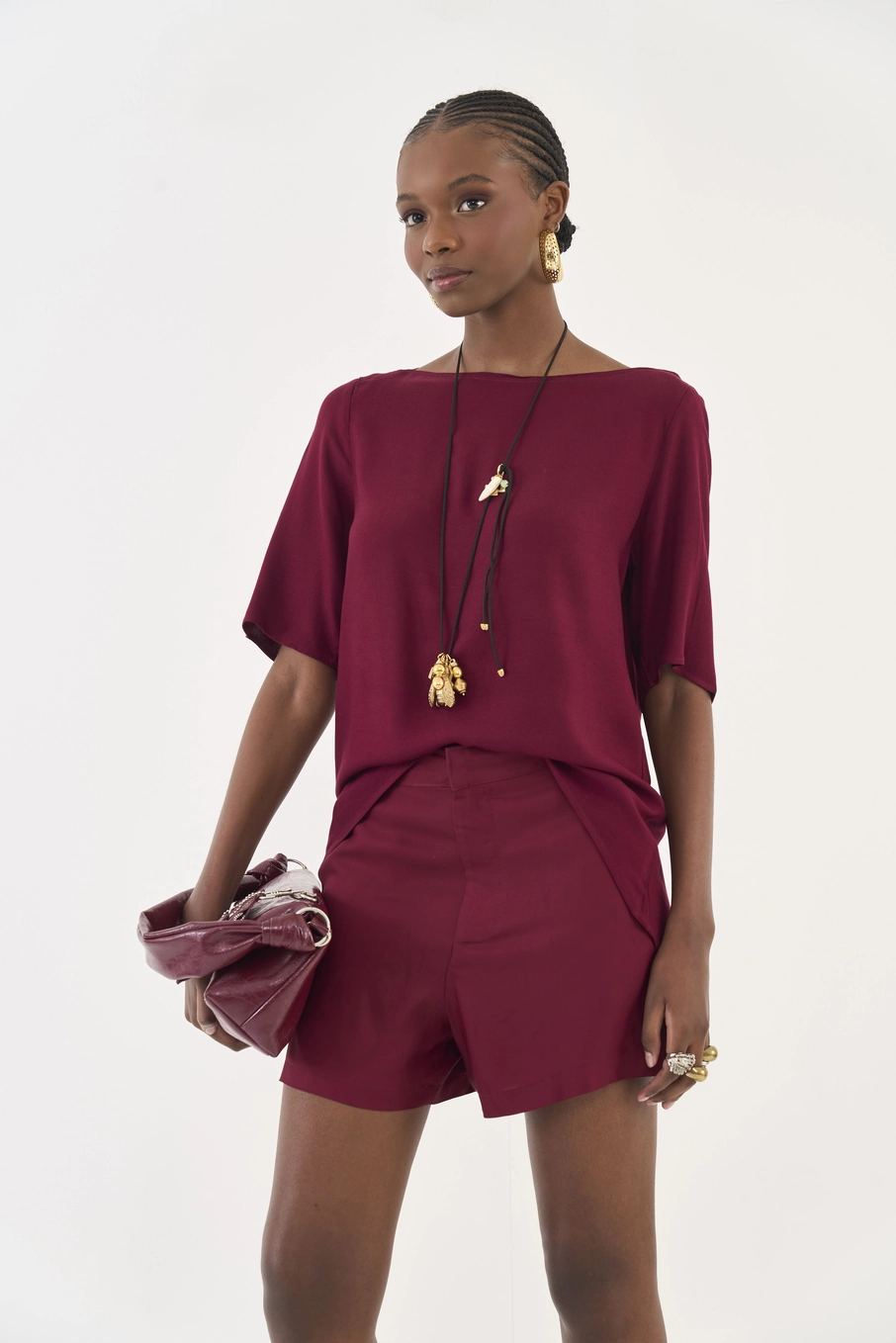 Blusa Comfort Gola Canoa Bordô
