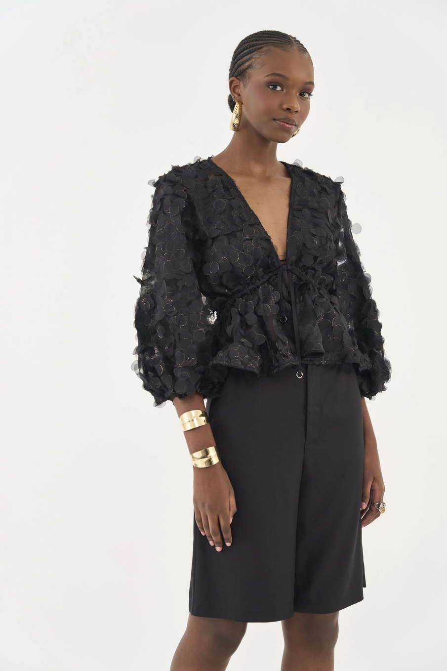 Blusa Comfort Em Tule Com Amarração Preto