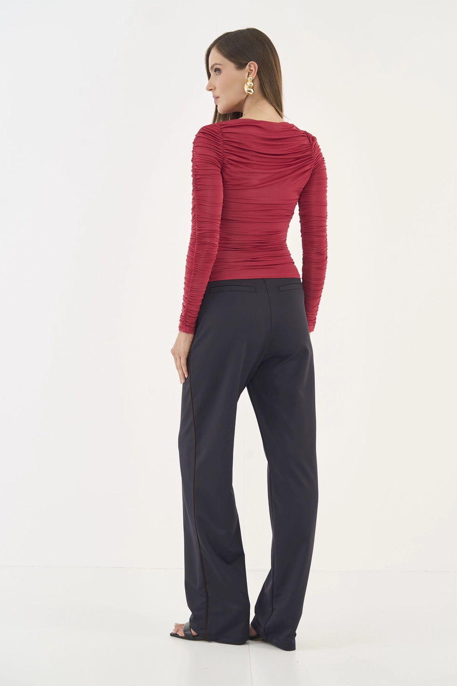 Blusa Slim Manga Longa Franzida Vermelho