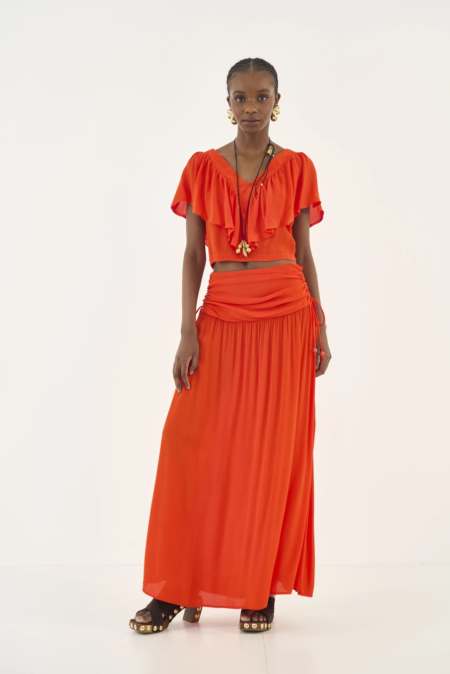 Blusa Comfort Com Babados Laranja