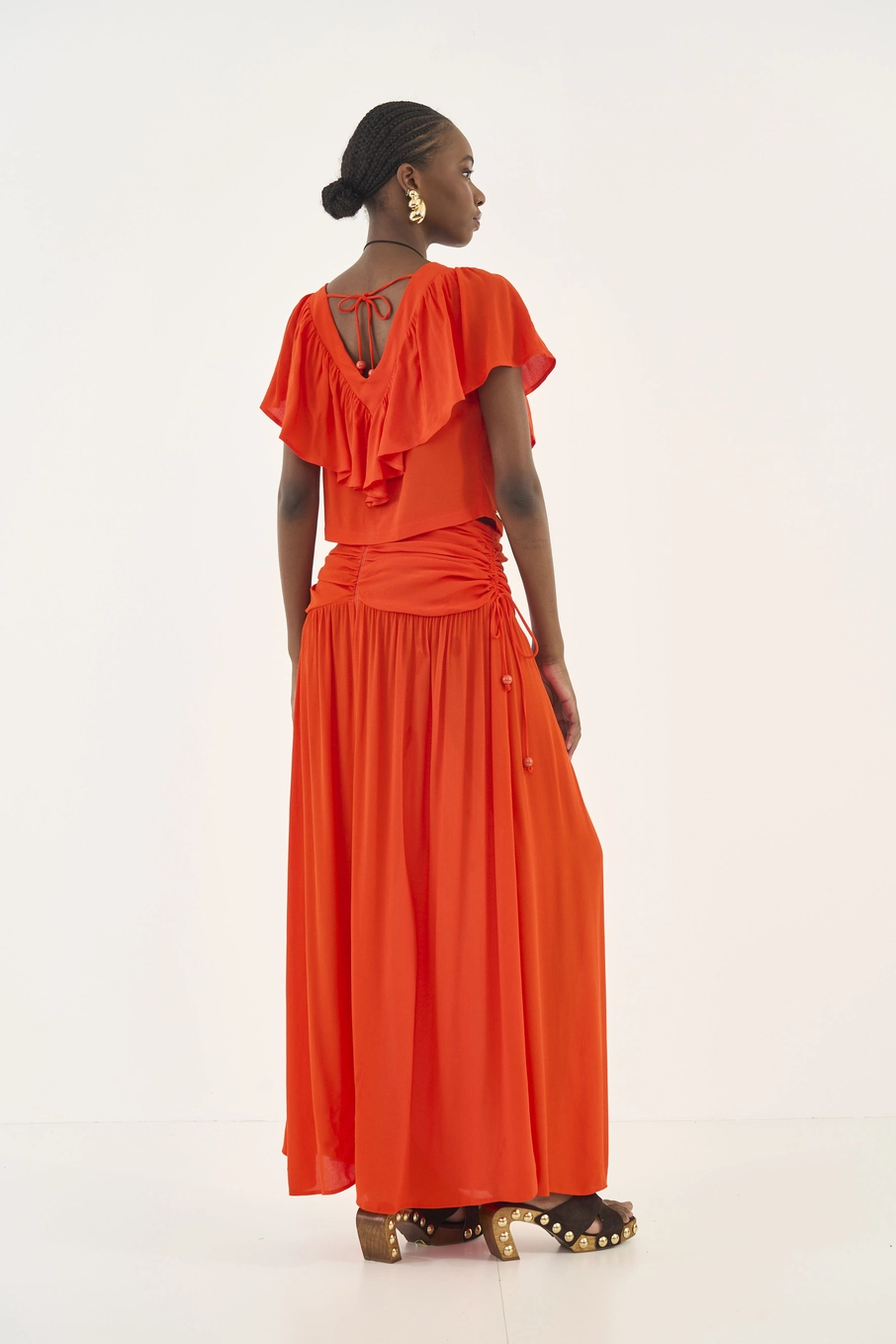 Blusa Comfort Com Babados Laranja