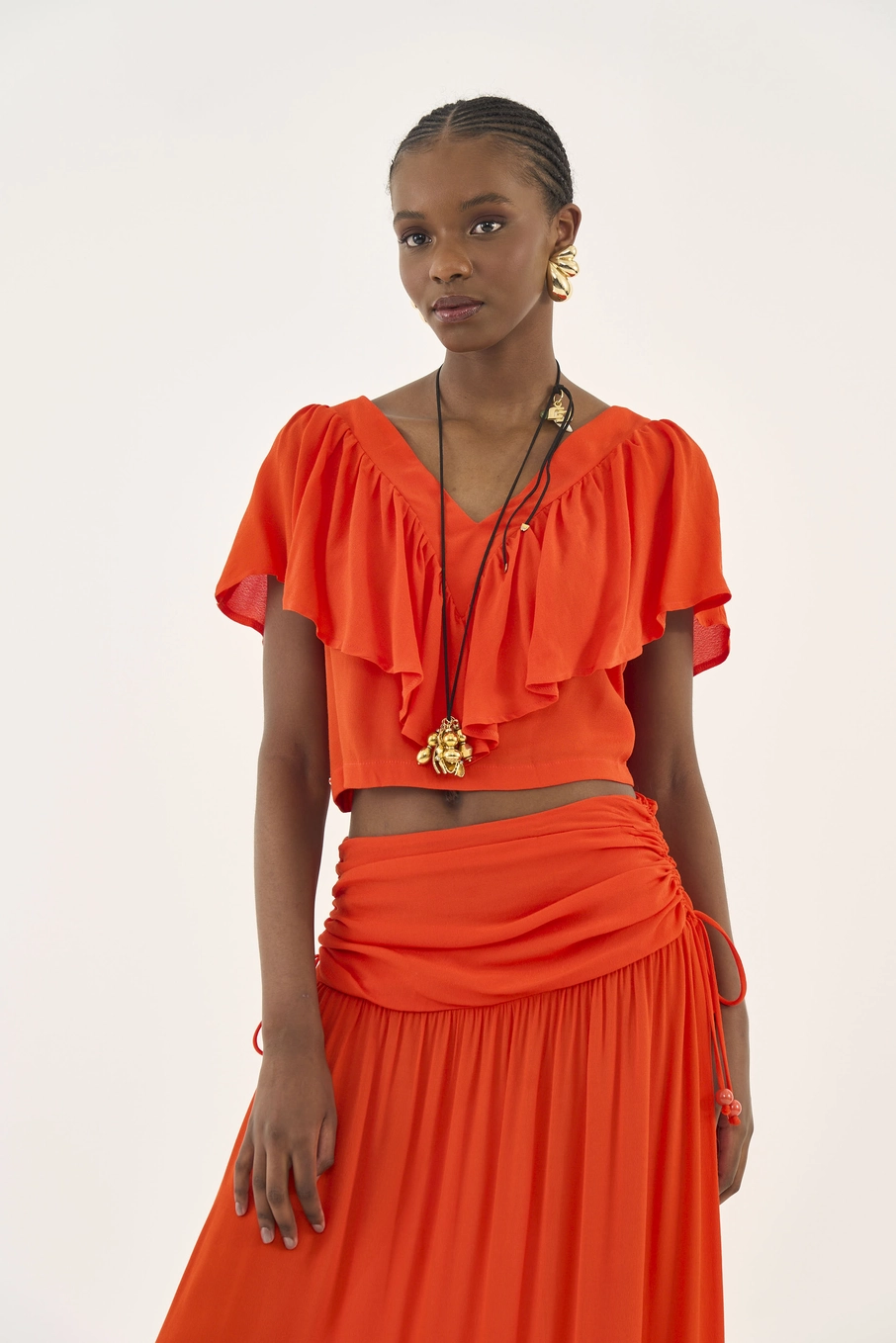 Blusa Comfort Com Babados Laranja
