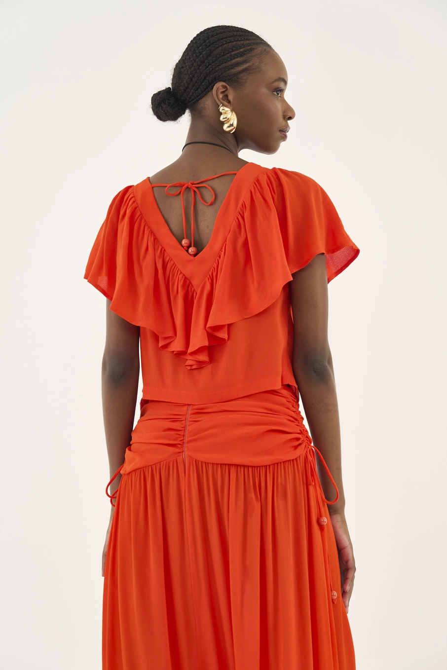 Blusa Comfort Com Babados Laranja