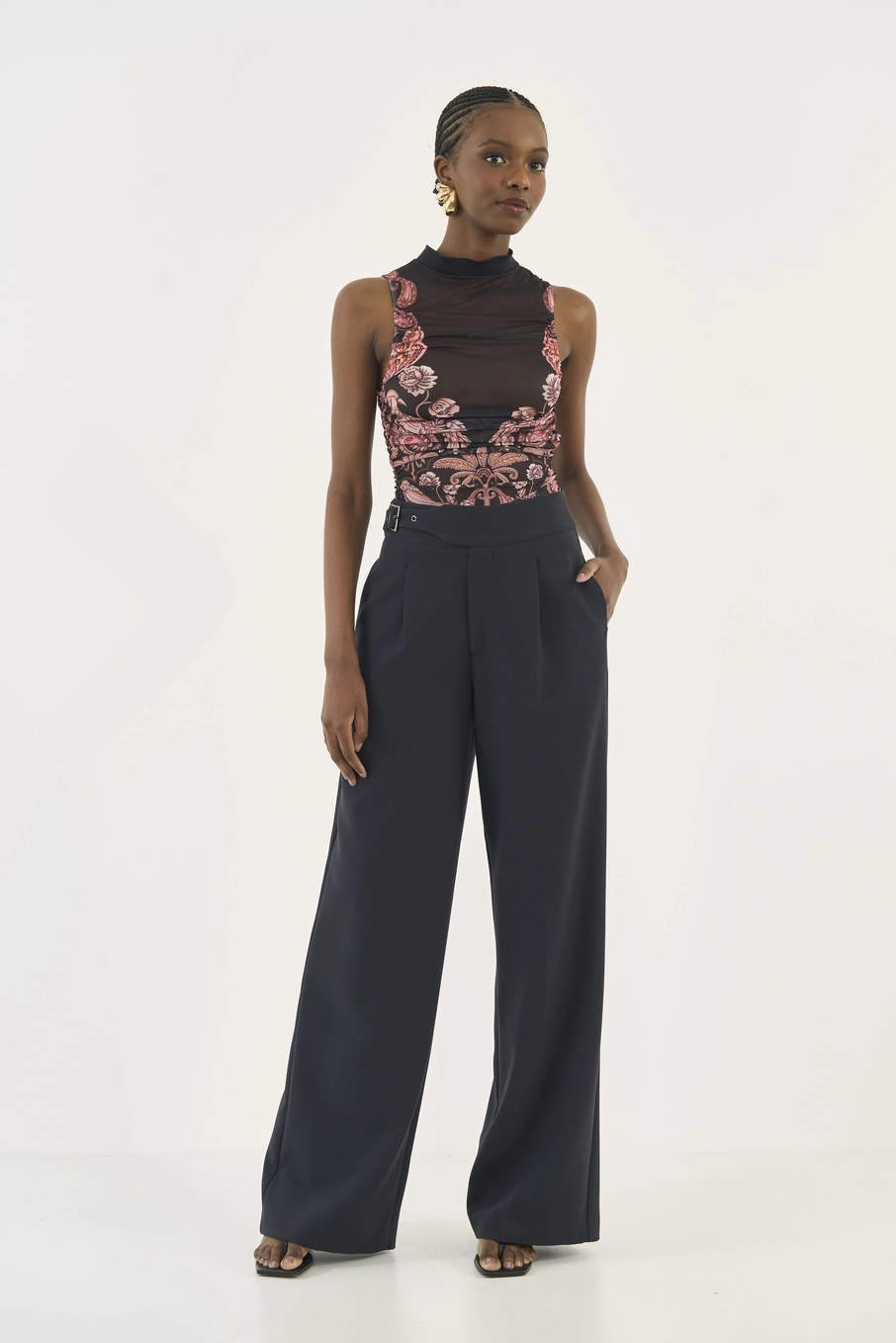 Blusa Em Tule Estampada Com Franzido Estampados