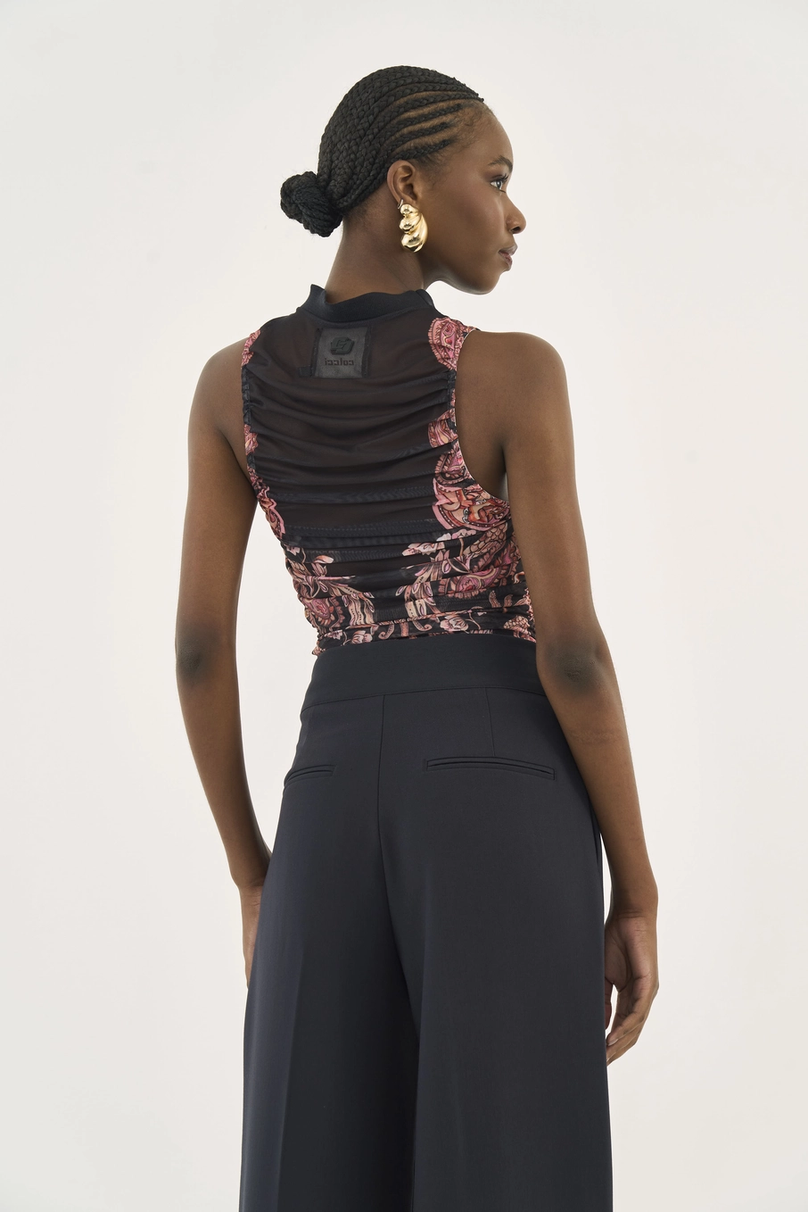 Blusa Em Tule Estampada Com Franzido Estampados