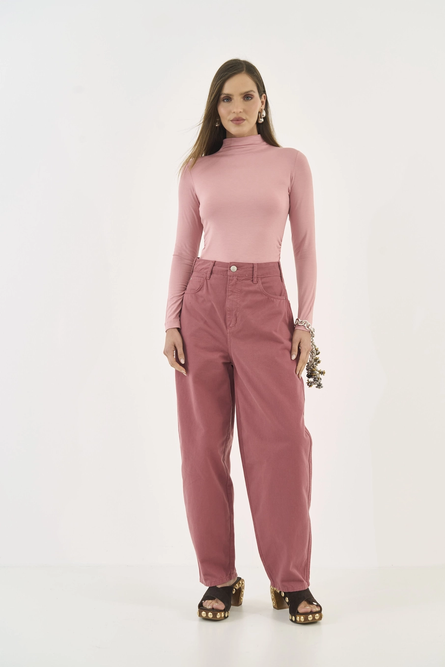 Blusa Slim Manga Longa Rosa