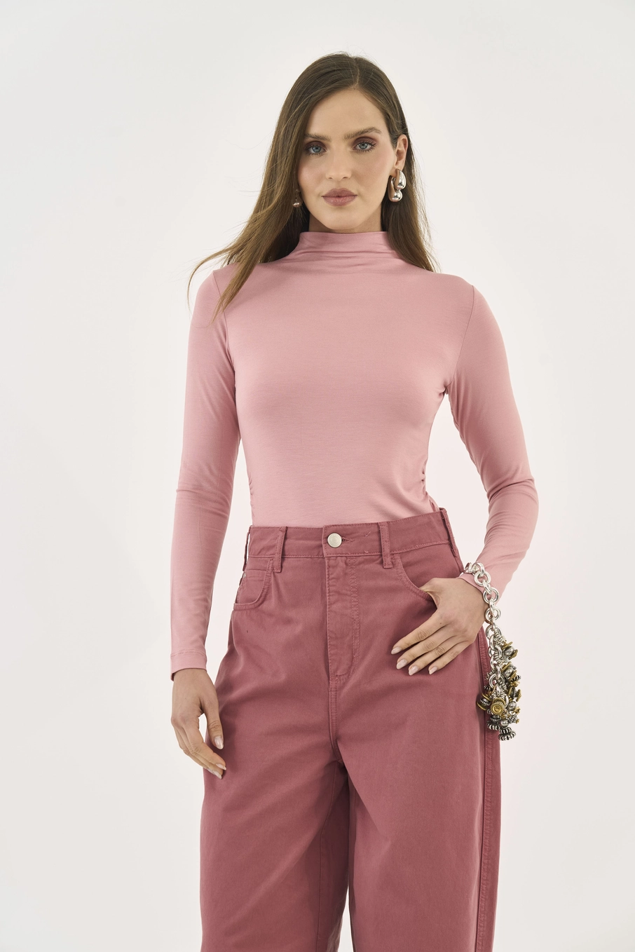 Blusa Slim Manga Longa Rosa