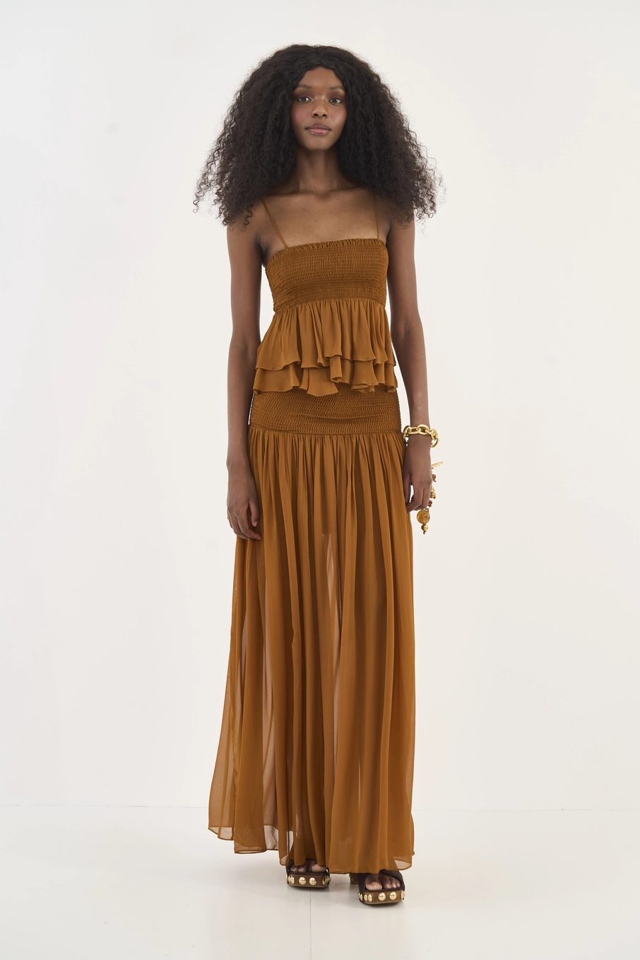 Blusa Slim Com Babados Marrom