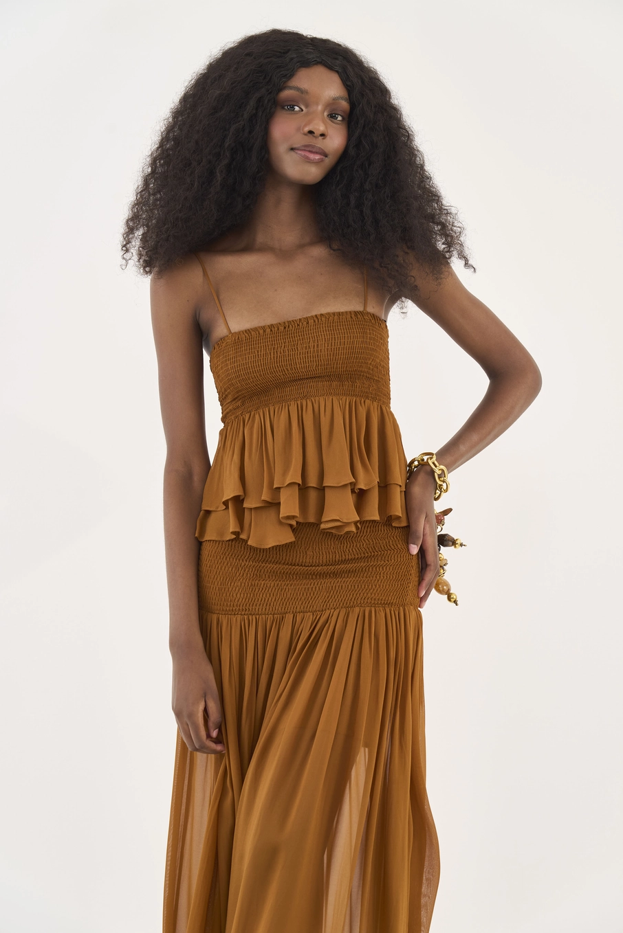 Blusa Slim Com Babados Marrom