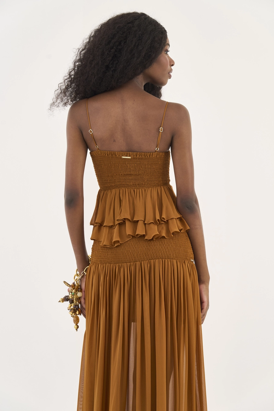 Blusa Slim Com Babados Marrom