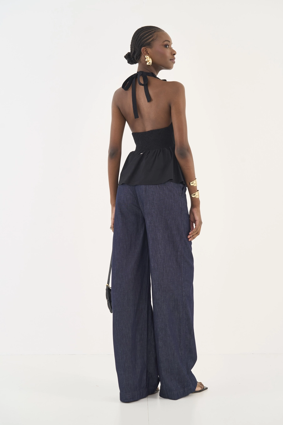 Blusa Frente Única  Com Babados Preto