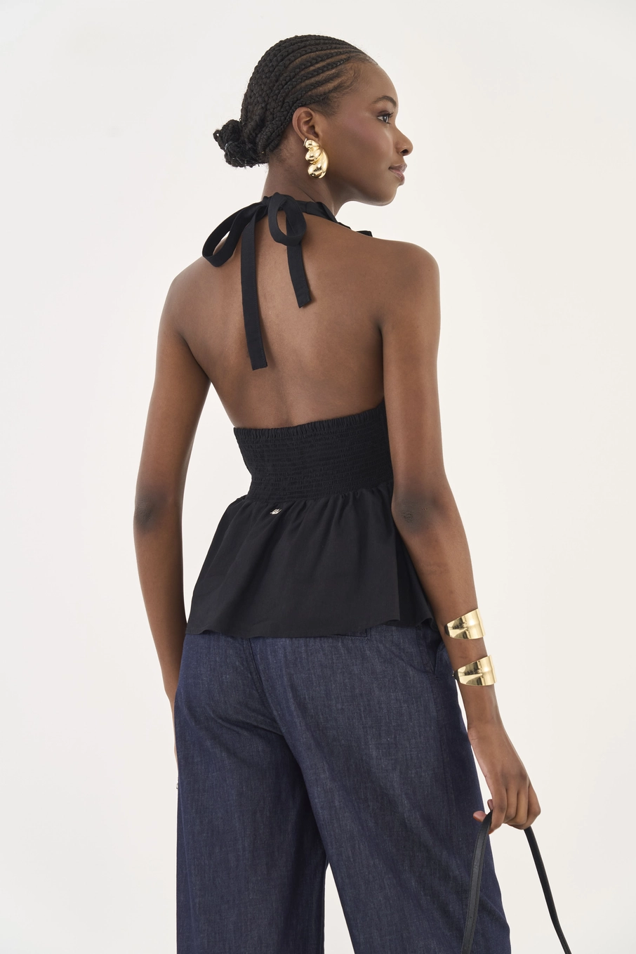 Blusa Frente Única  Com Babados Preto