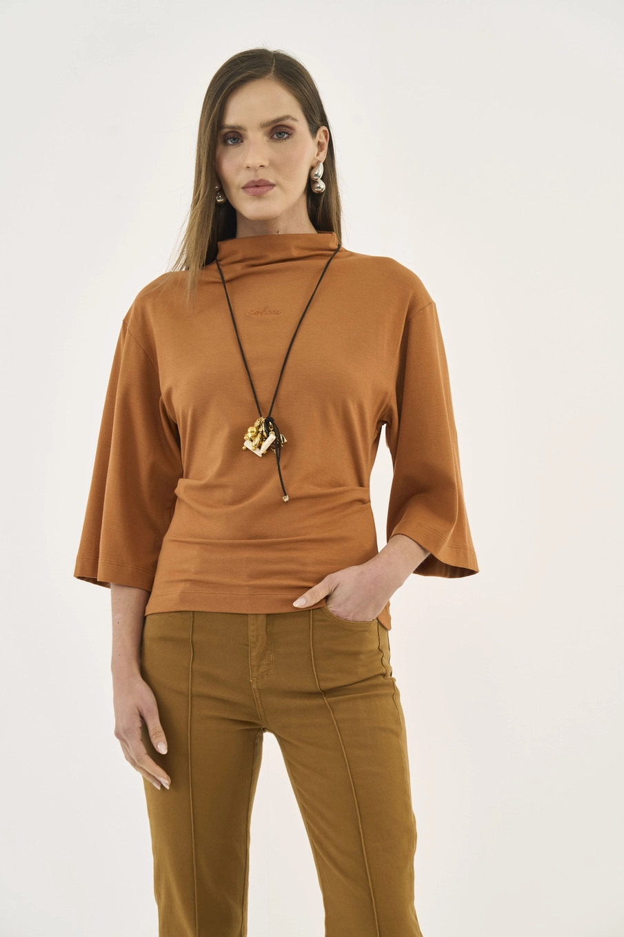 Blusa Loose Mangas Amplas Bege