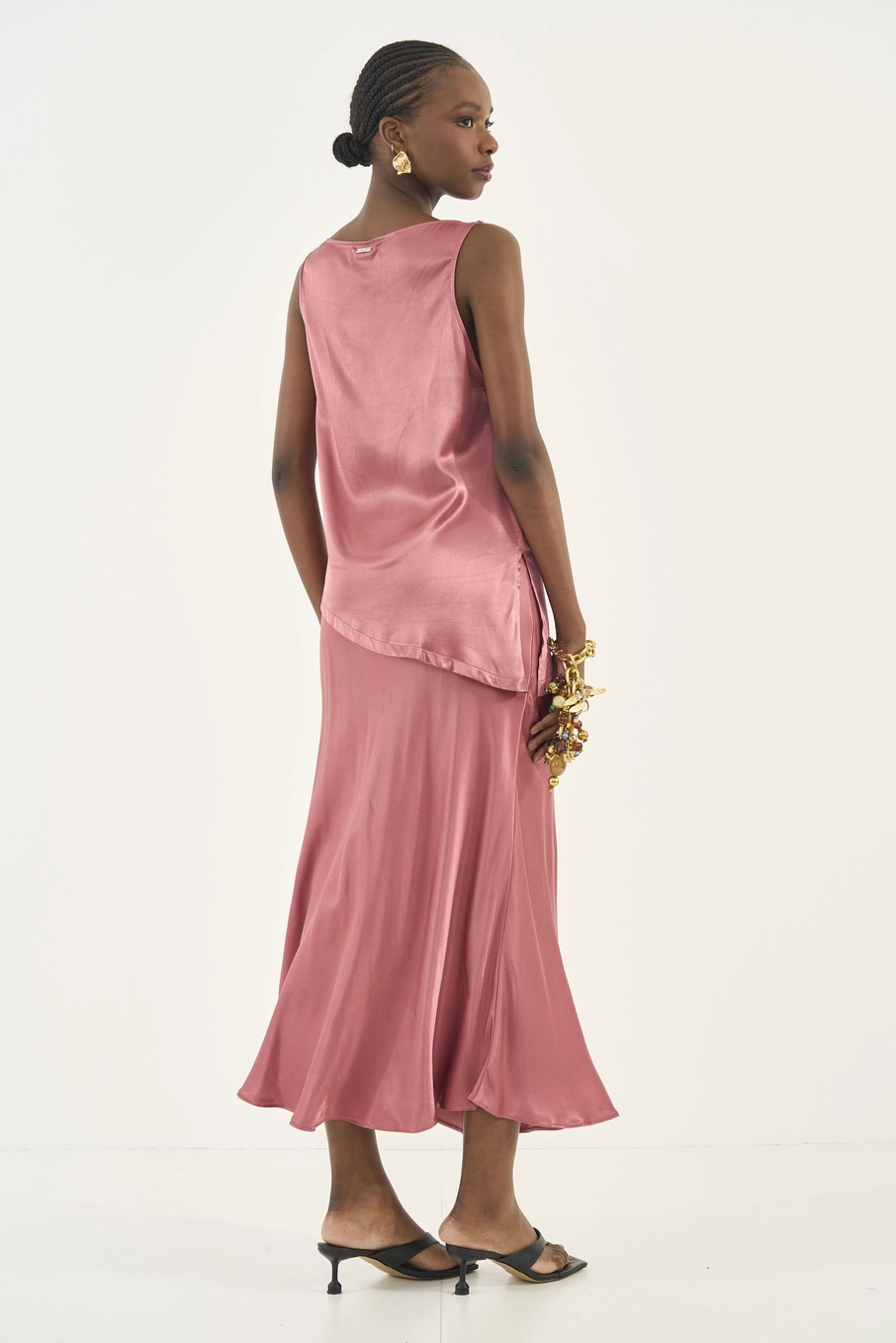Blusa Acetinada Degagê Alongada Rosa