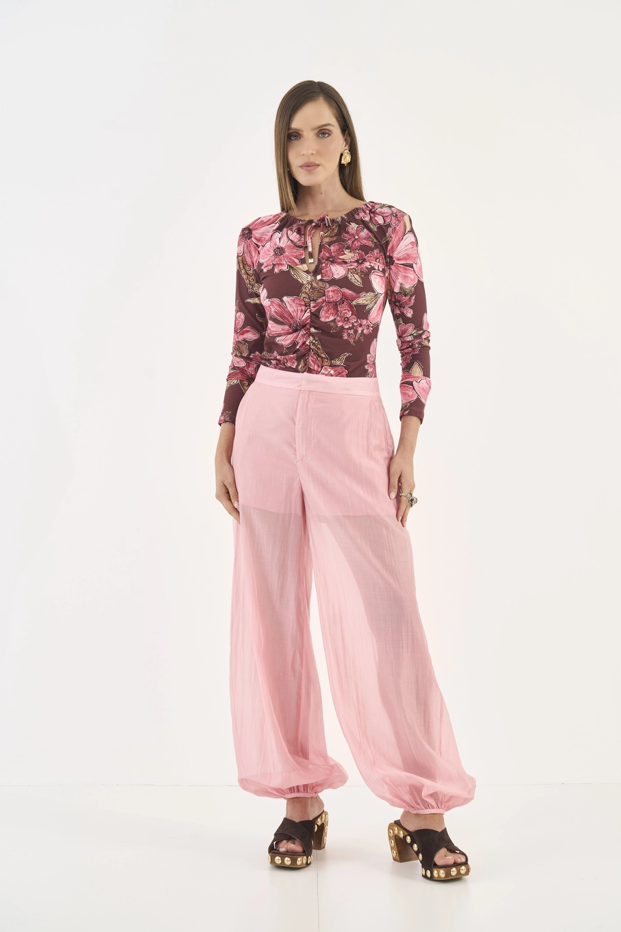 Blusa Slim Floral Manga Longa Estampados