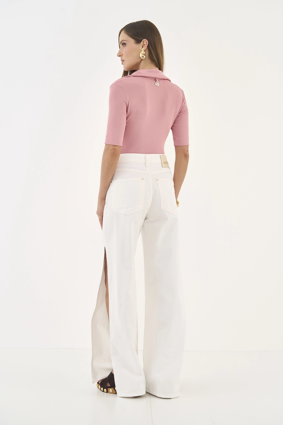 Blusa Slim Gola Polo Rosa