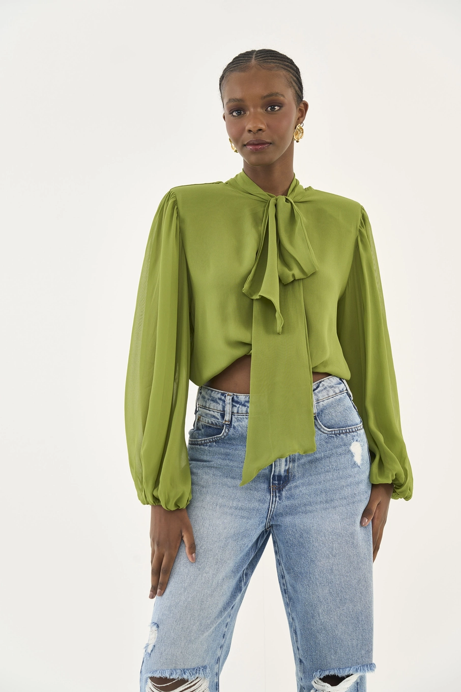 Blusa Curta Mangas Bufantes Verde