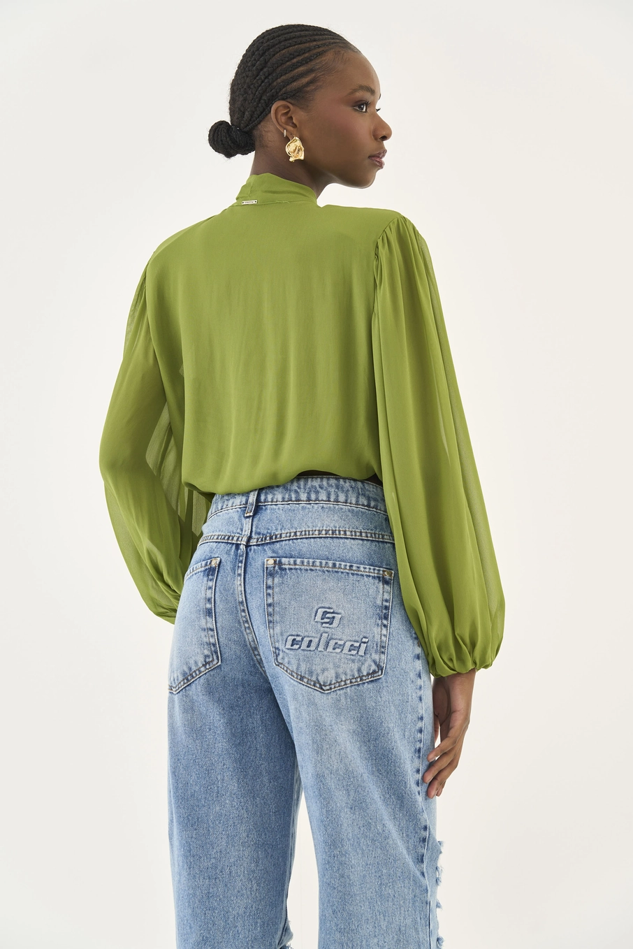 Blusa Curta Mangas Bufantes Verde