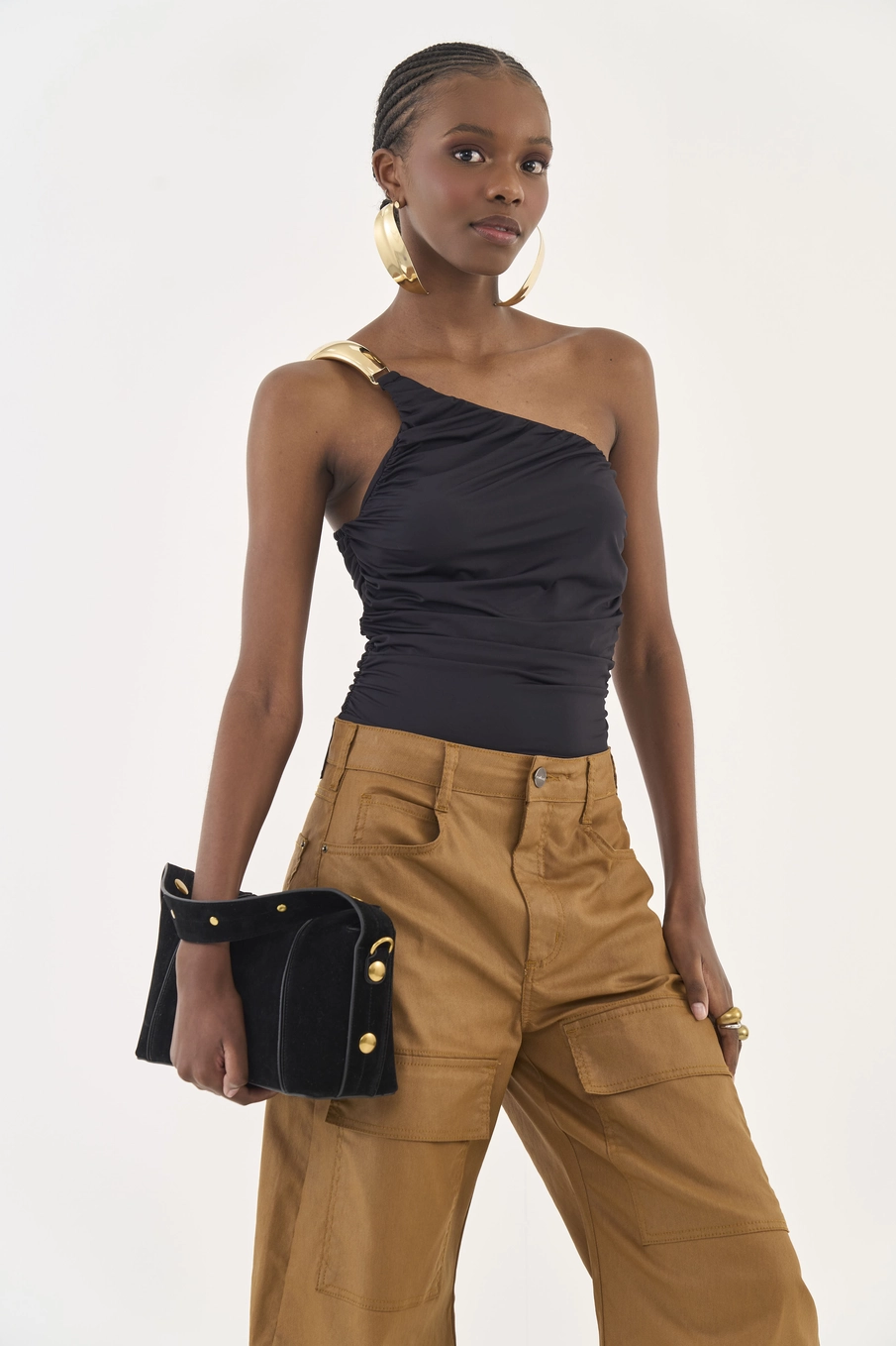 Blusa Slim Uma Alça E Franzido Lateral Preto